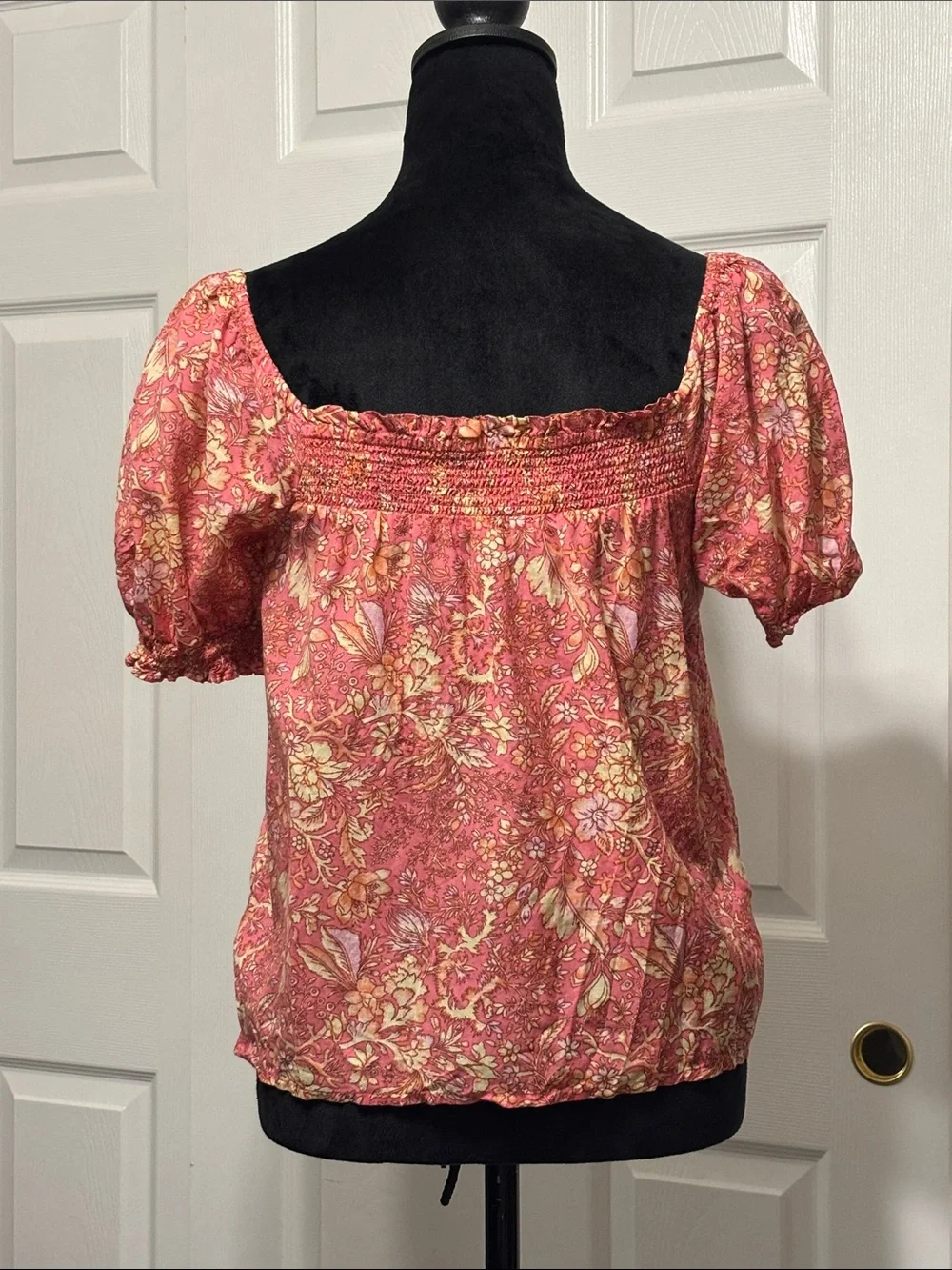 J. Crew Bouquet Block Print Puff Sleeve Smocked Square Neck Top Women’s Size S
